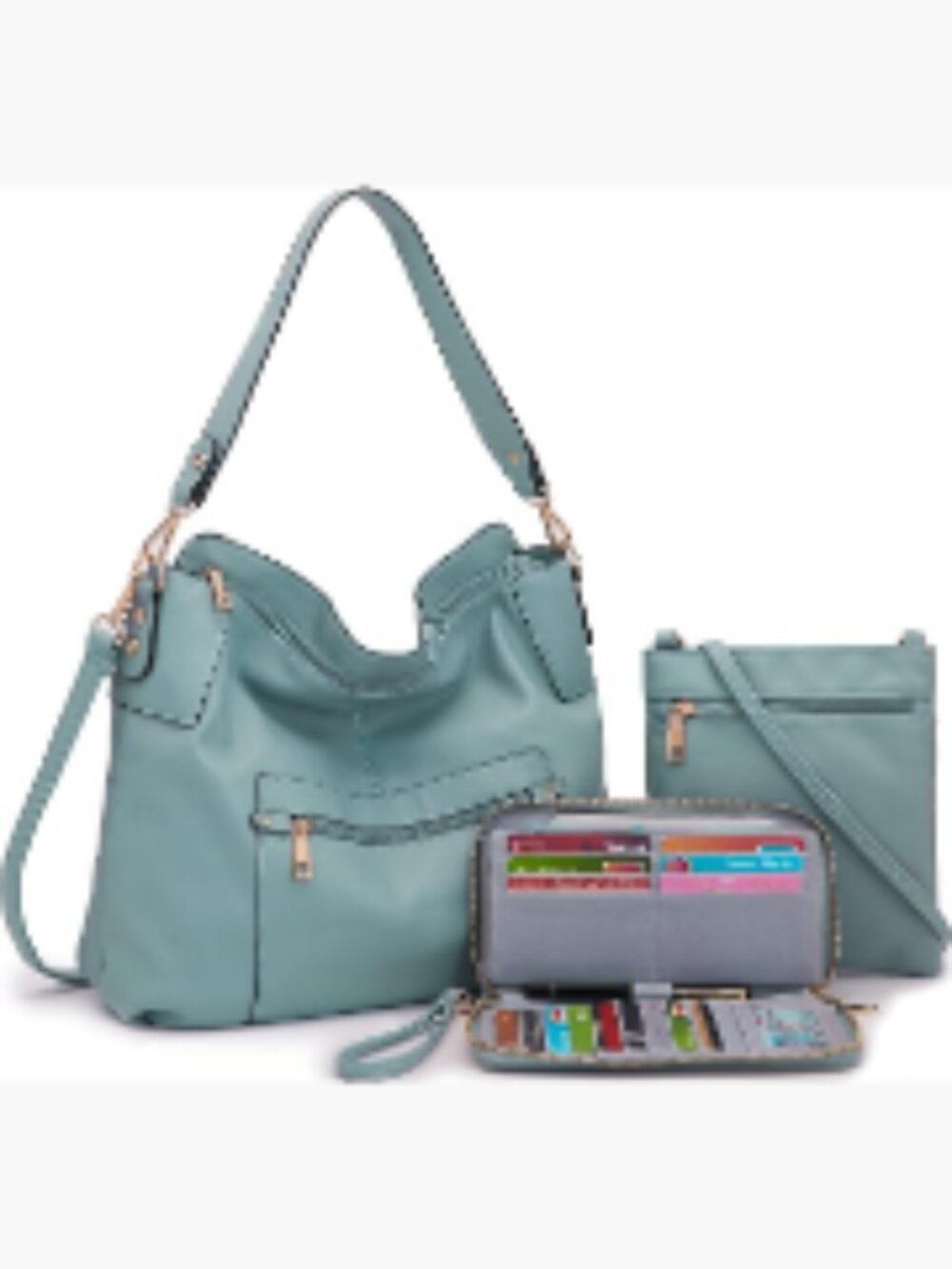 Large Hobo Shoulder Crossbody Purse Set with Wallet Faux Leather Women